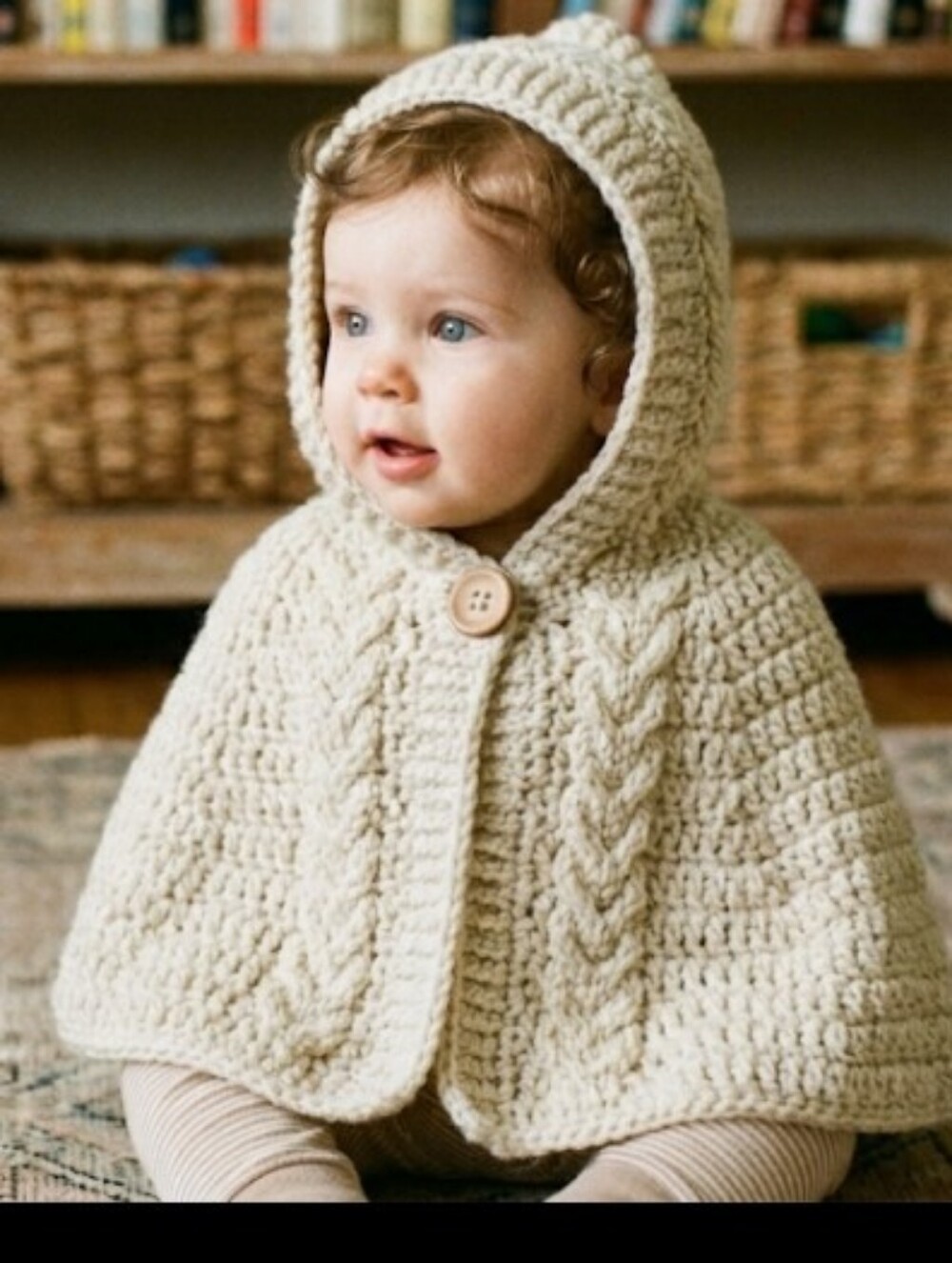 Hand Crocheted Infant Cape Ivory 6-12 Months Baby Handmade
